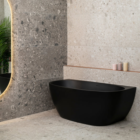 Byron Egg 1500mm Back to Wall Freestanding Bath, Matte Black