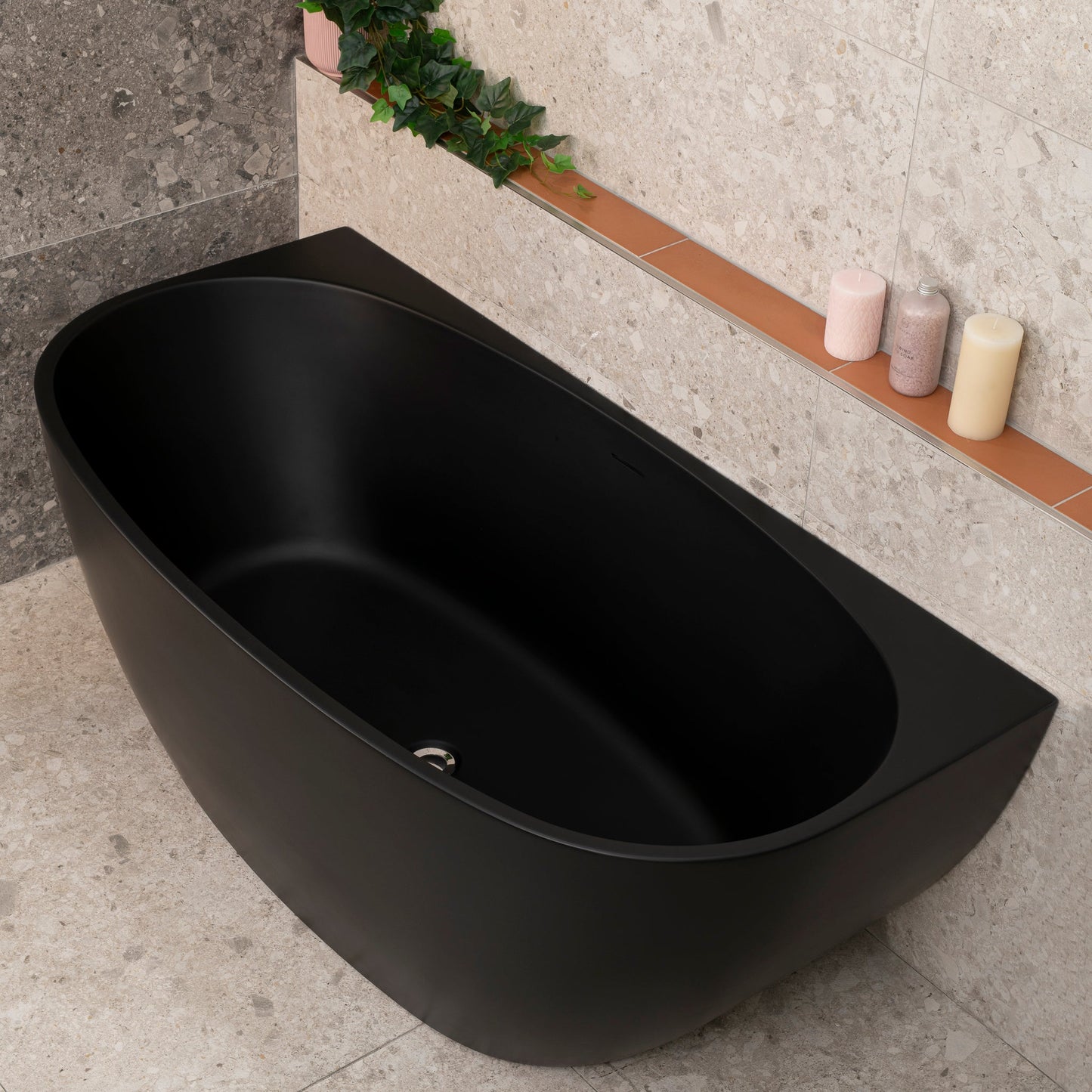 Byron Egg 1500mm Back to Wall Freestanding Bath, Matte Black