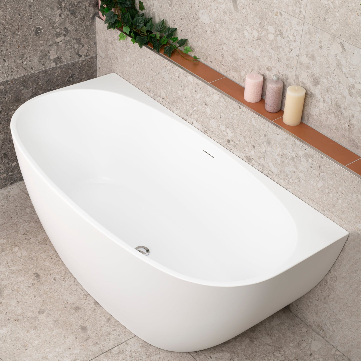 Byron Egg 1500mm Back to Wall Freestanding Bath, Matte White