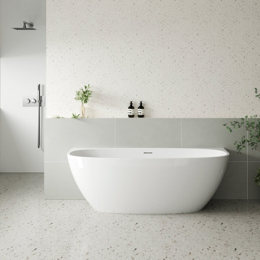 Byron Egg 1600mm Back to Wall Freestanding Bath, Gloss White