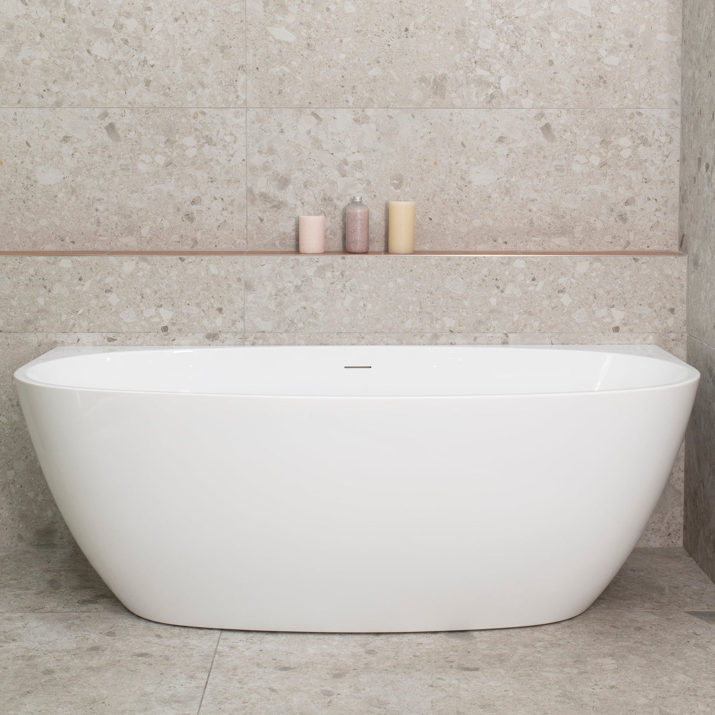 Byron Egg 1600mm Back to Wall Freestanding Bath, Gloss White