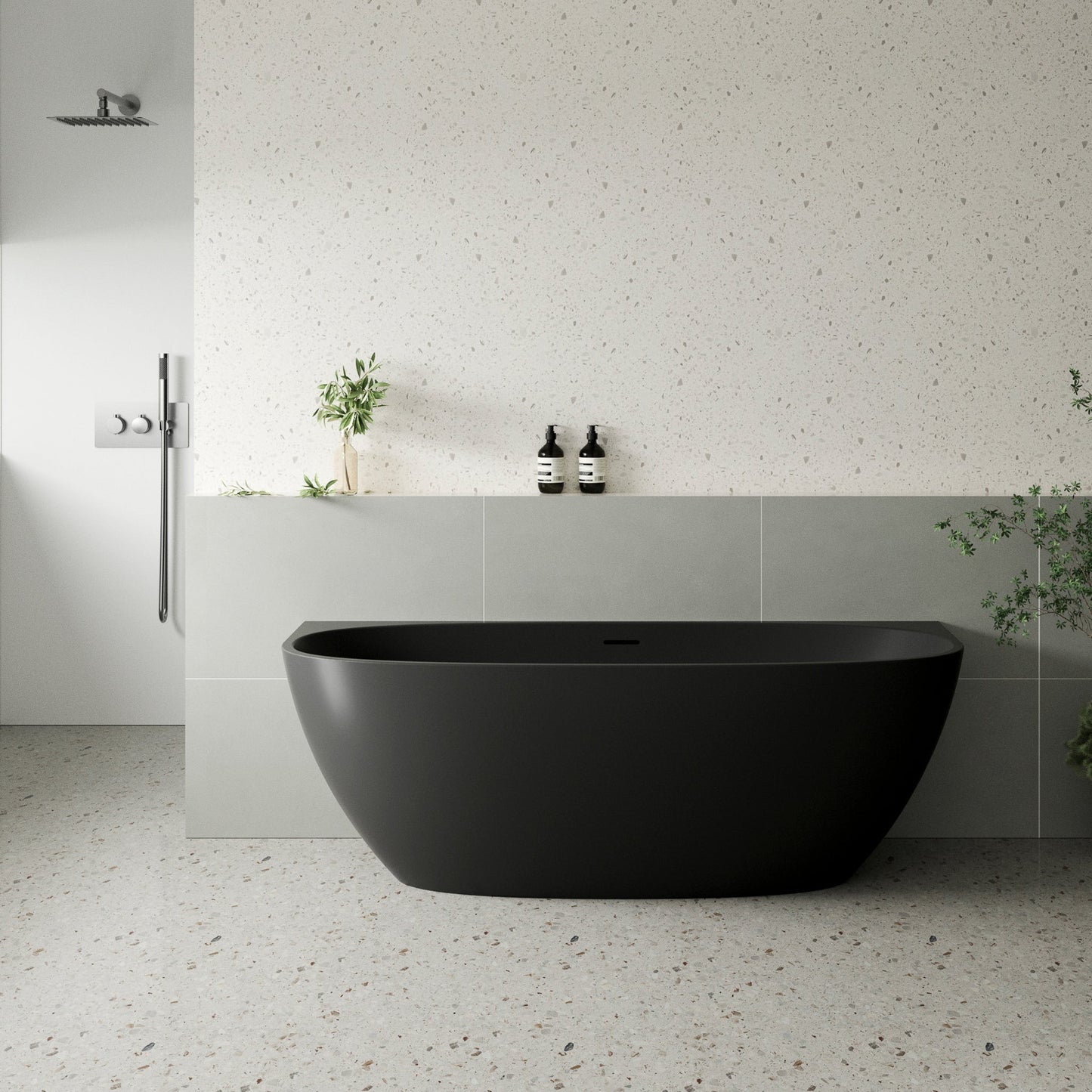 Byron Egg 1600mm Back to Wall Freestanding Bath, Matte Black