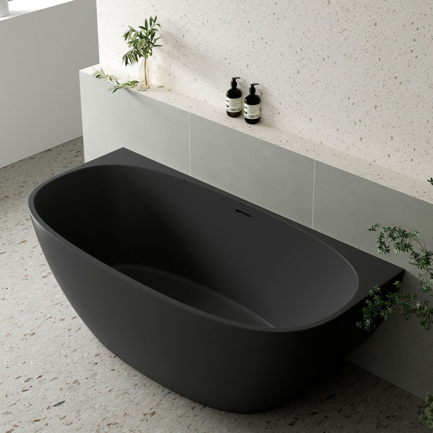 Byron Egg 1600mm Back to Wall Freestanding Bath, Matte Black