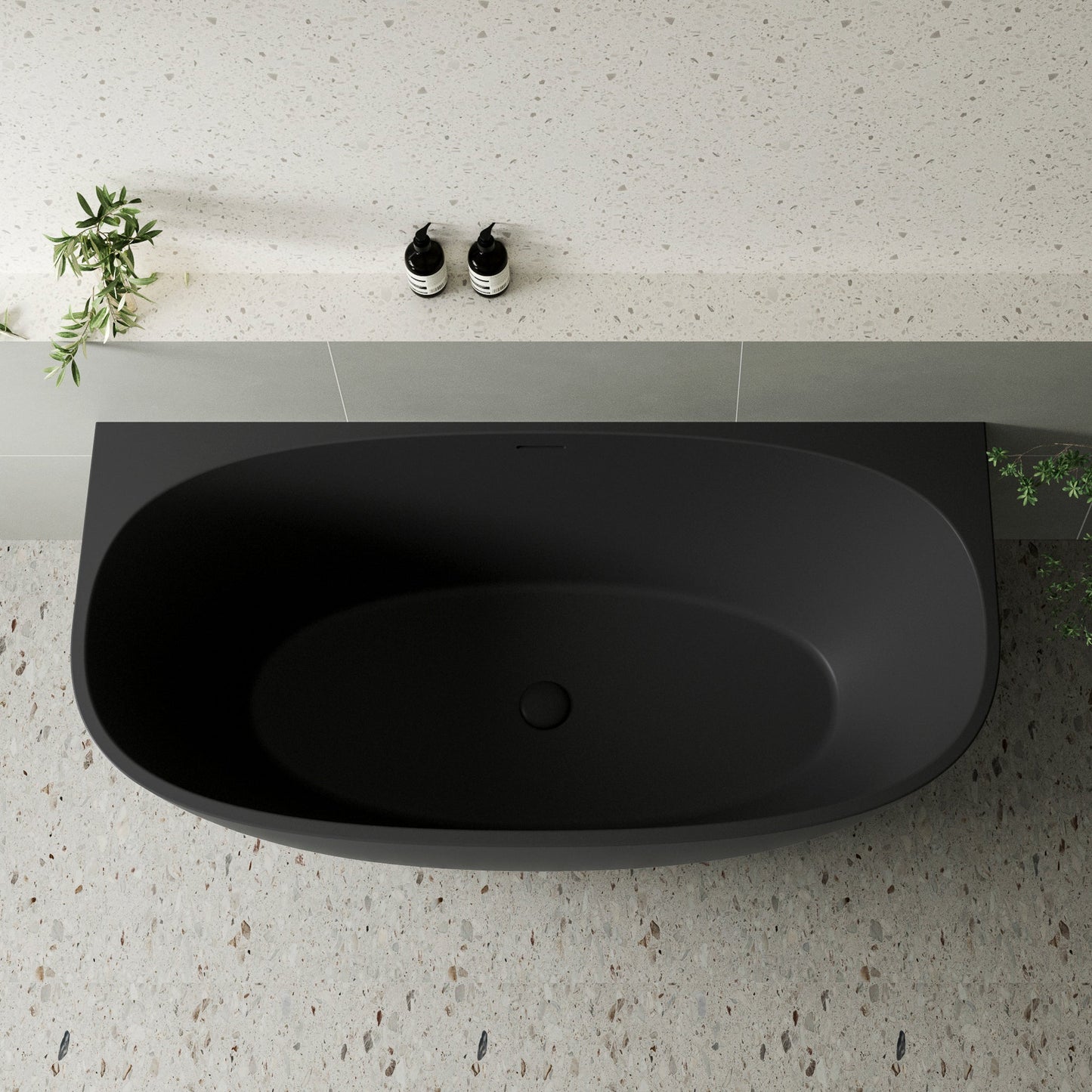 Byron Egg 1600mm Back to Wall Freestanding Bath, Matte Black