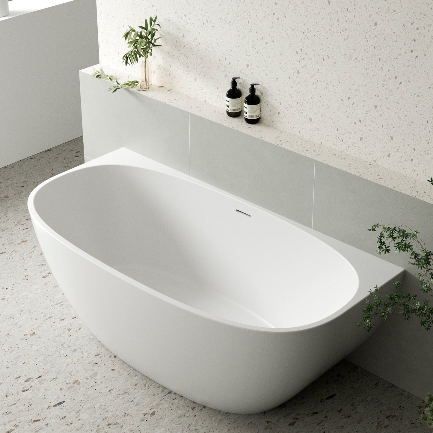 Byron Egg 1600mm Back to Wall Freestanding Bath, Matte White