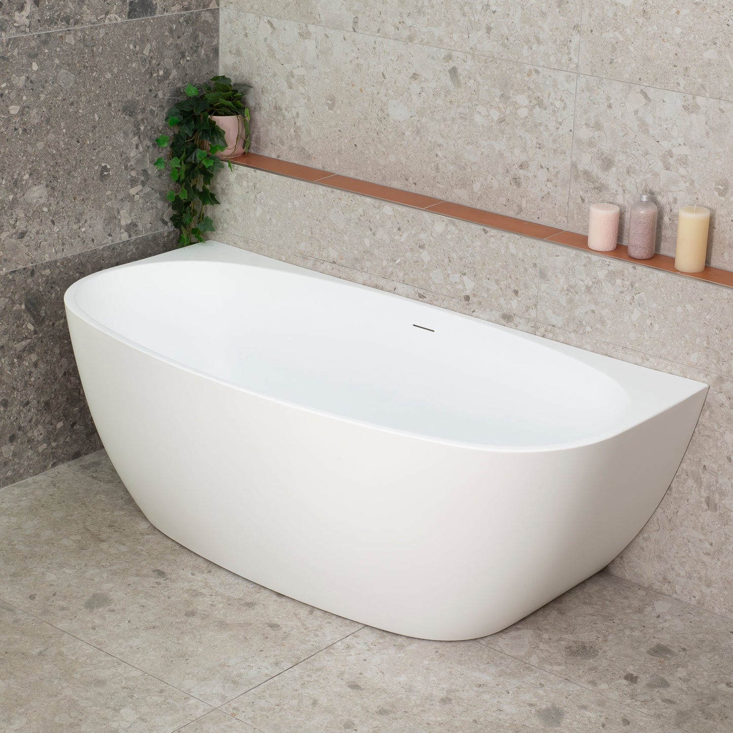 Byron Egg 1600mm Back to Wall Freestanding Bath, Matte White