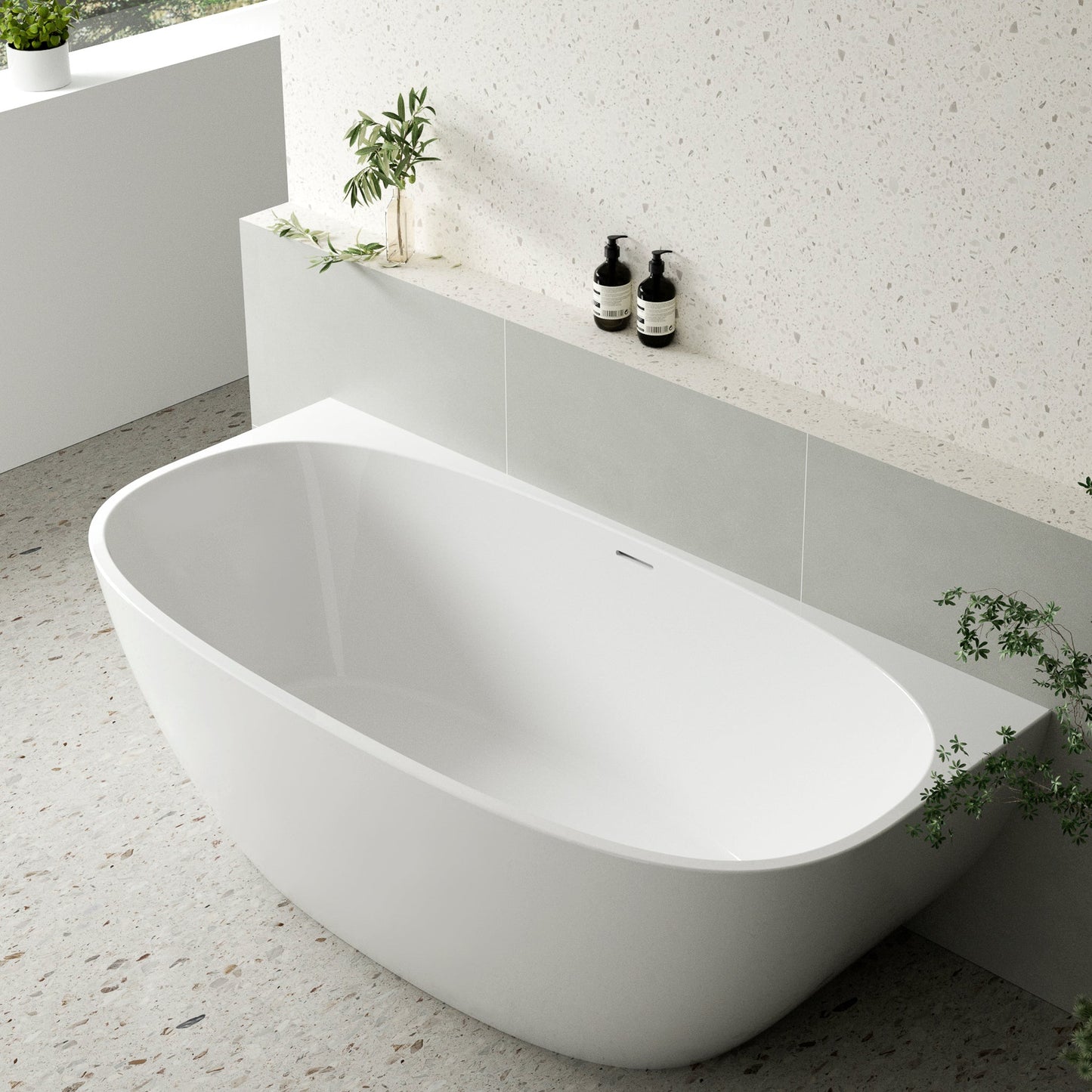 Byron Egg 1700mm Back to Wall Freestanding Bath, Gloss White