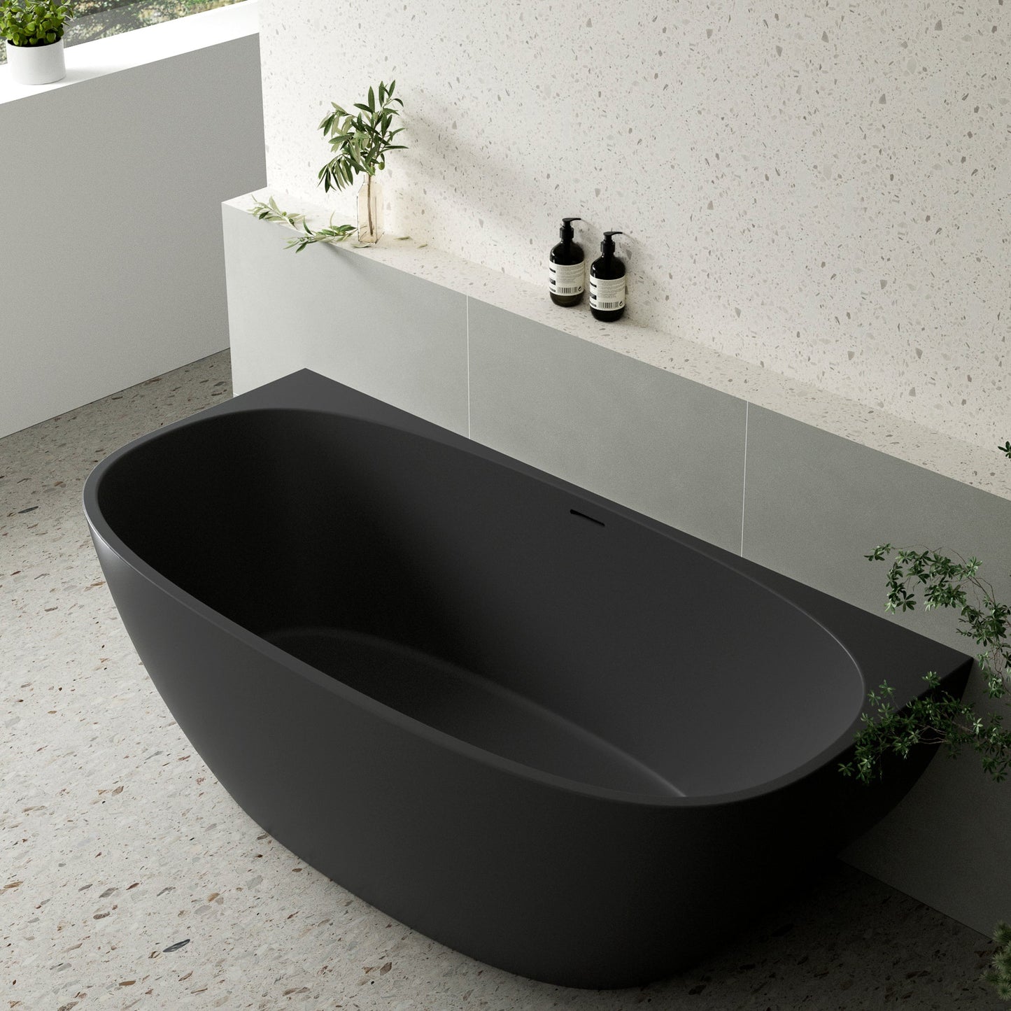 Byron Egg 1700mm Back to Wall Freestanding Bath, Matte Black