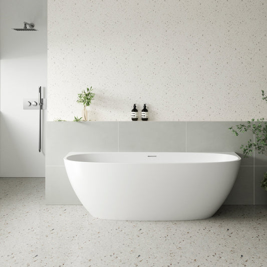 Byron Egg 1700mm Back to Wall Freestanding Bath, Matte White