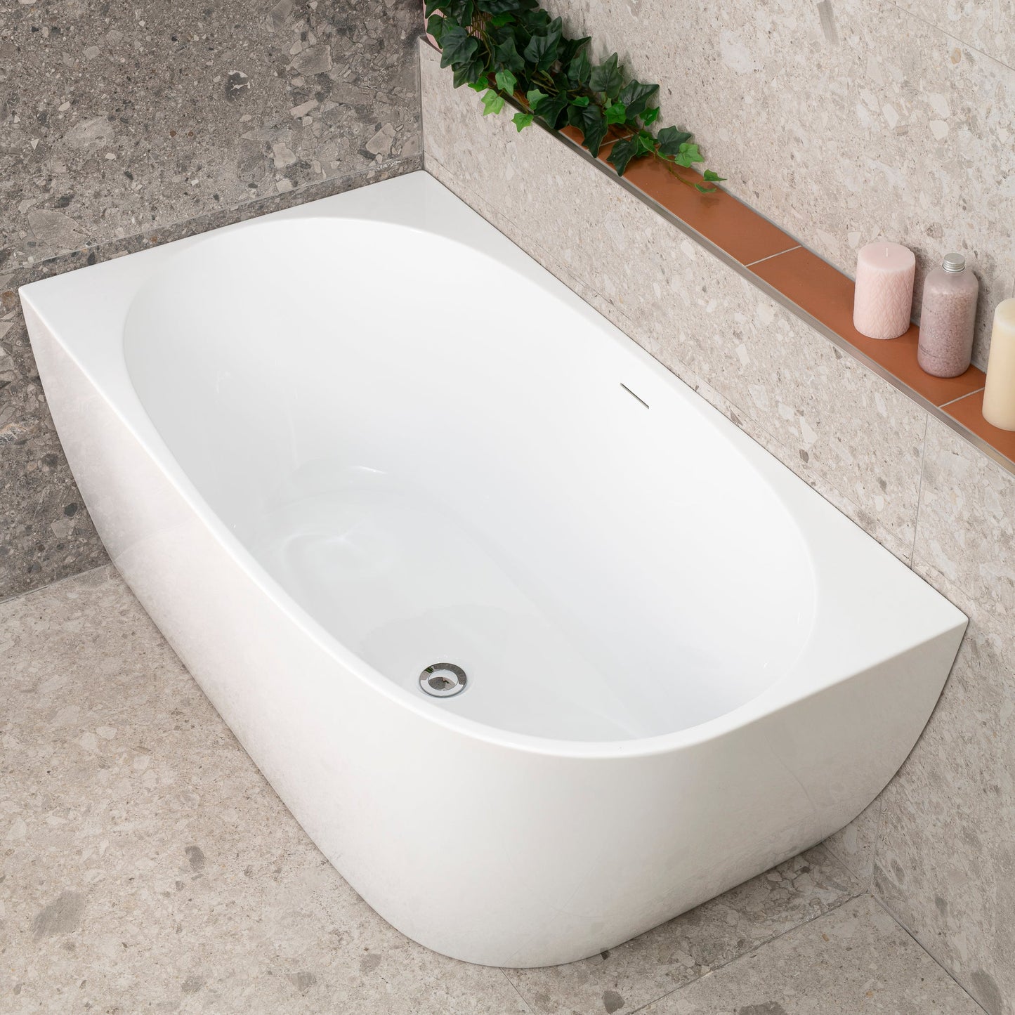 Byron Egg 1300mm Left Corner Freestanding Bath, Gloss White