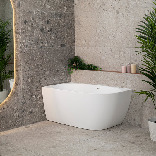 Byron Egg 1300mm Left Corner Freestanding Bath, Matte White