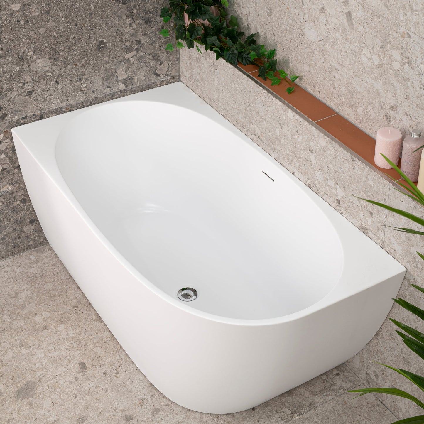 Byron Egg 1300mm Left Corner Freestanding Bath, Matte White