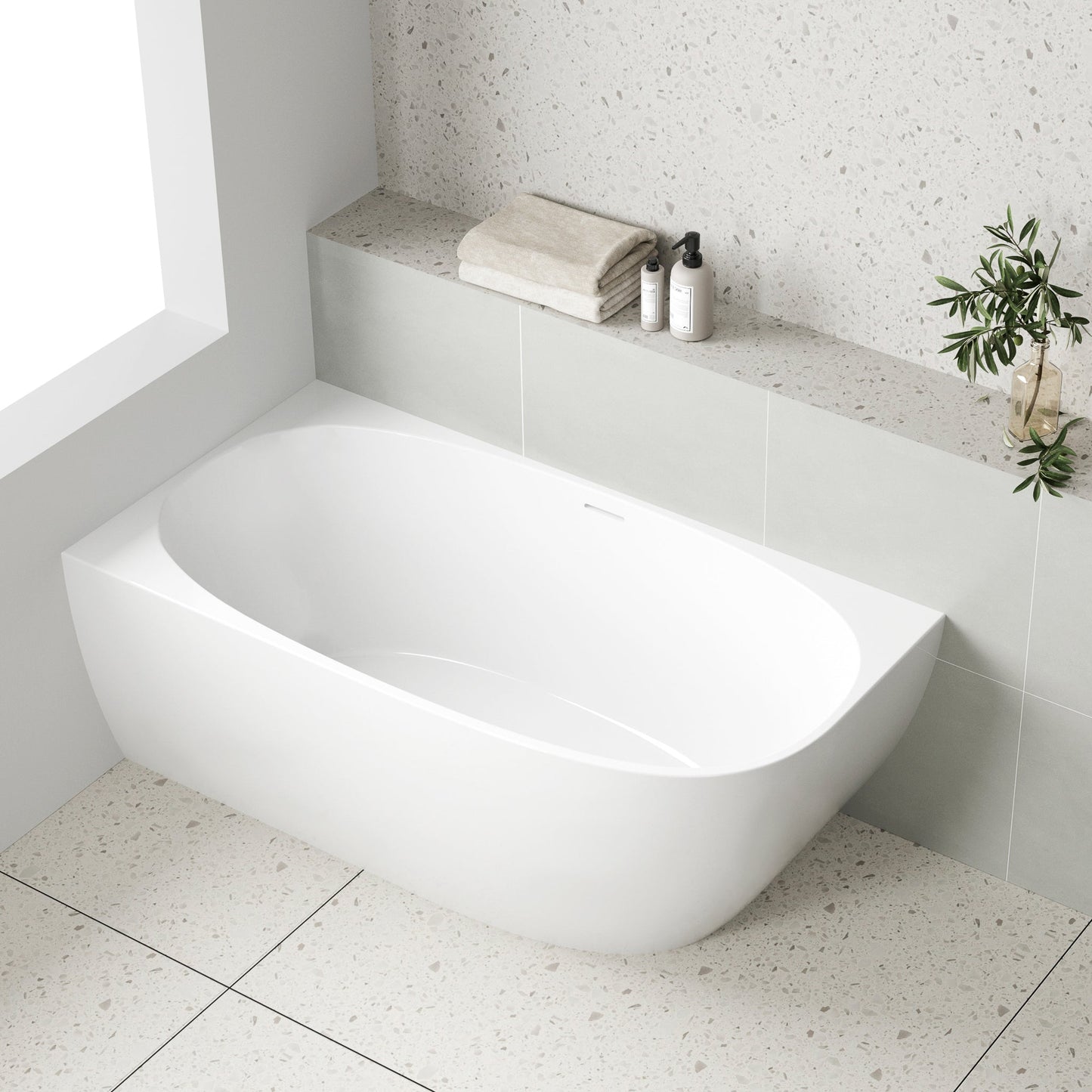 Byron Egg 1400mm Left Corner Freestanding Bath, Gloss White