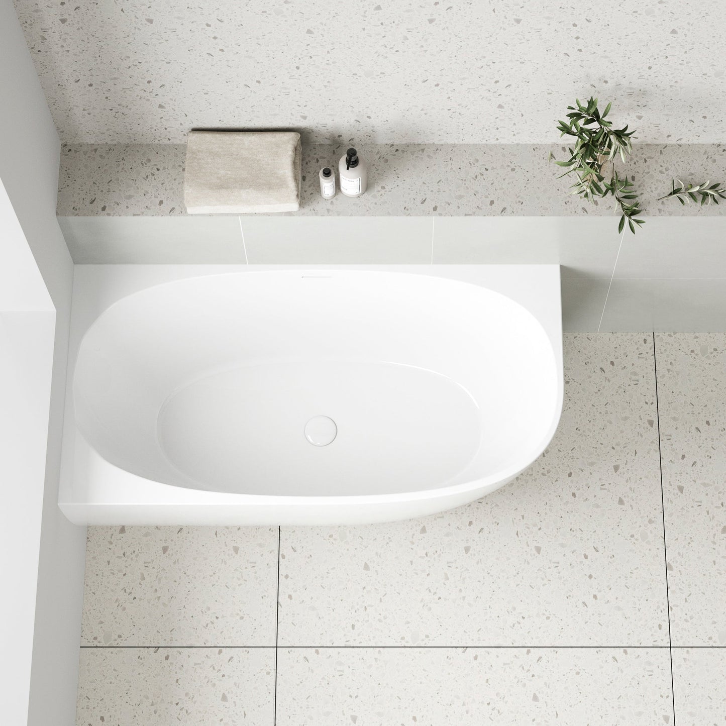 Byron Egg 1400mm Left Corner Freestanding Bath, Gloss White