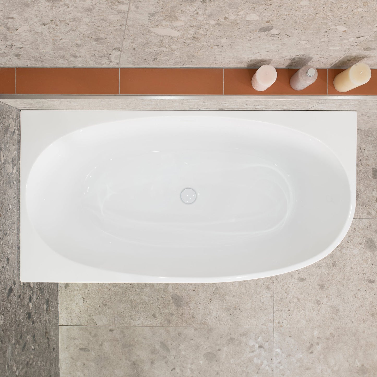 Byron Egg 1400mm Left Corner Freestanding Bath, Gloss White