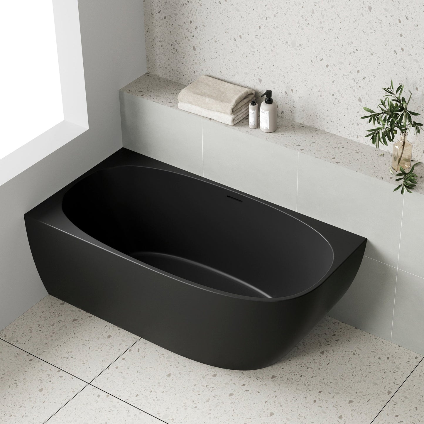 Byron Egg 1400mm Left Corner Freestanding Bath, Matte Black