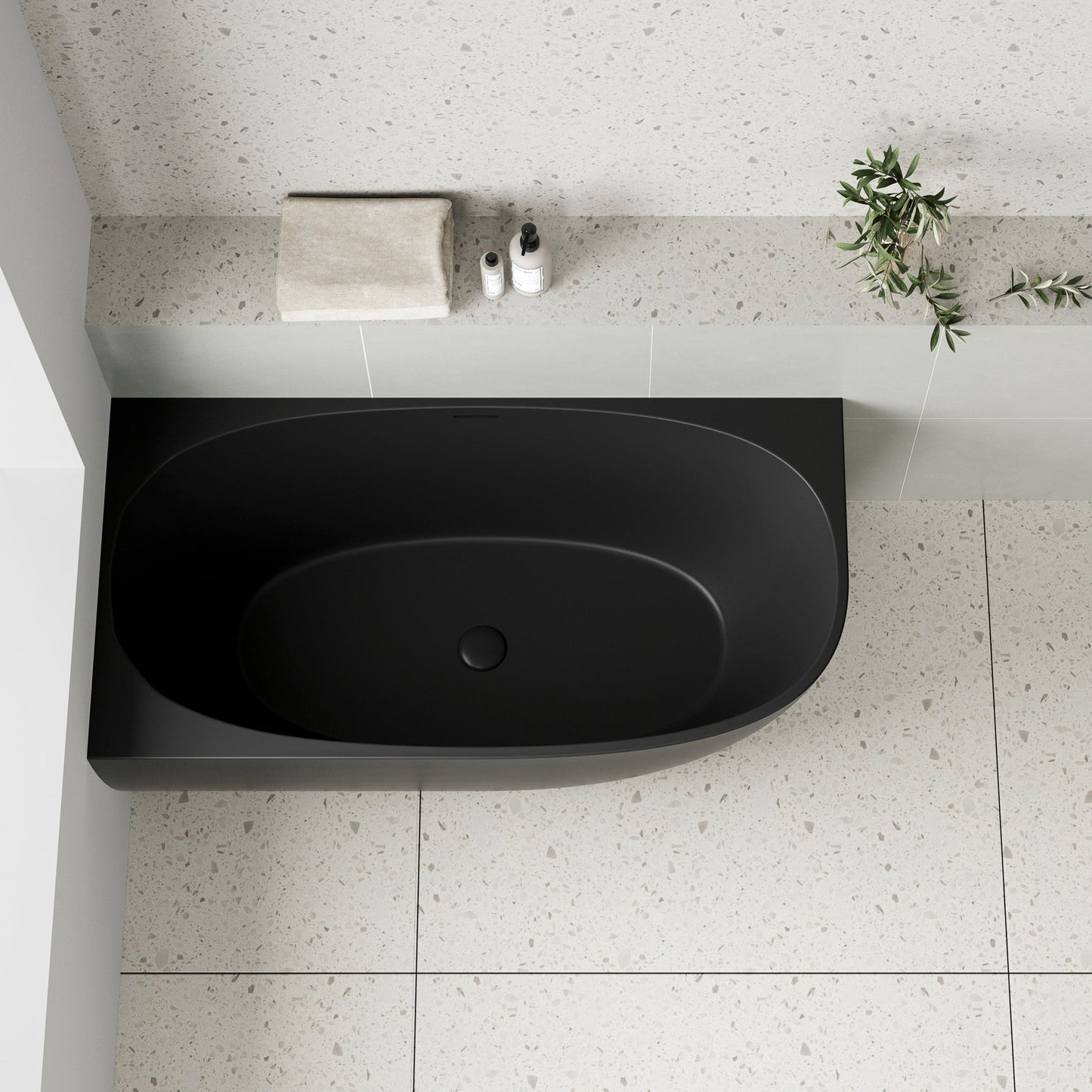 Byron Egg 1400mm Left Corner Freestanding Bath, Matte Black