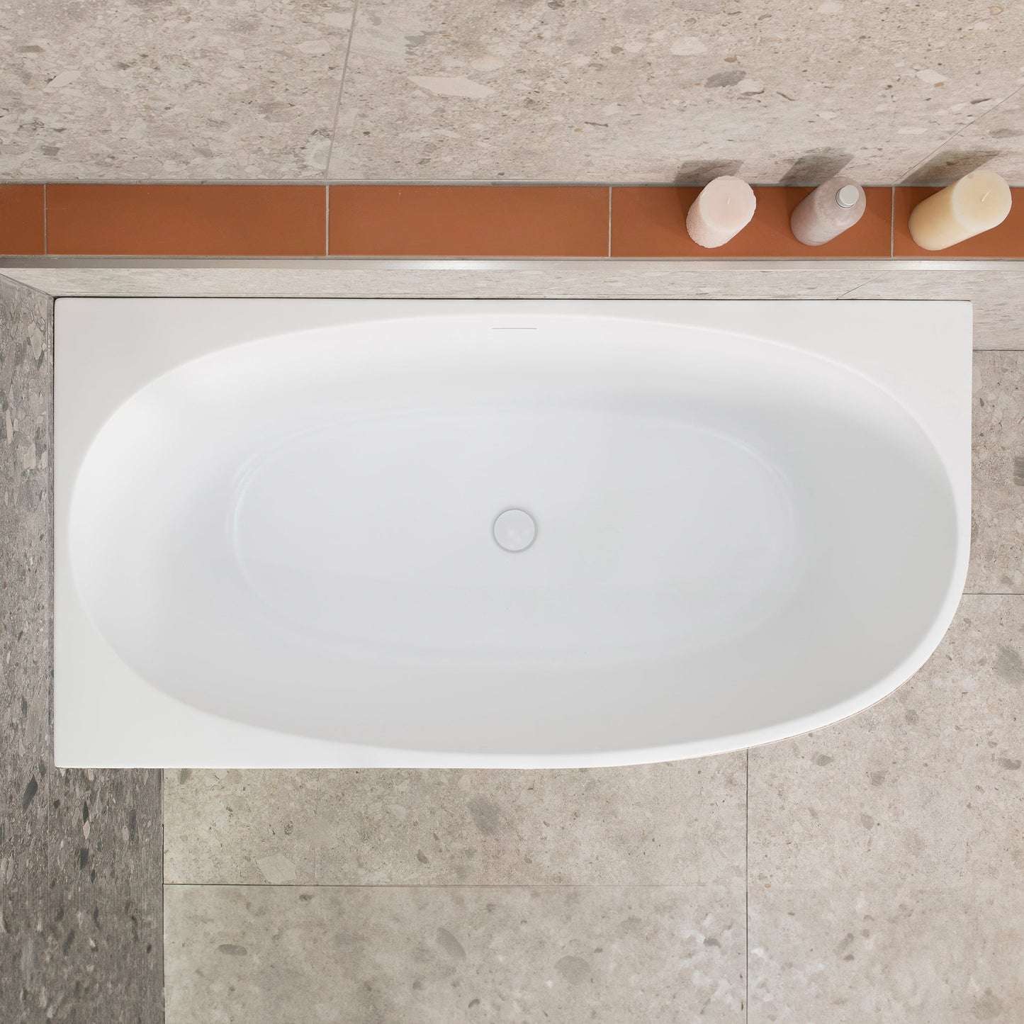 Byron Egg 1400mm Left Corner Freestanding Bath, Matte White