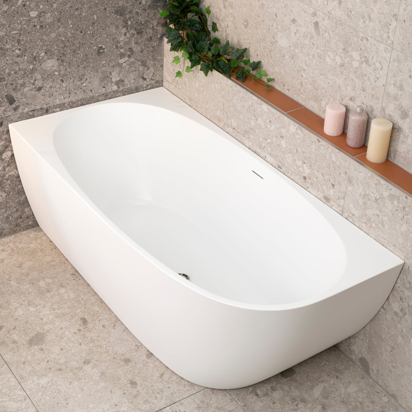 Byron Egg 1500mm Left Corner Freestanding Bath, Gloss White