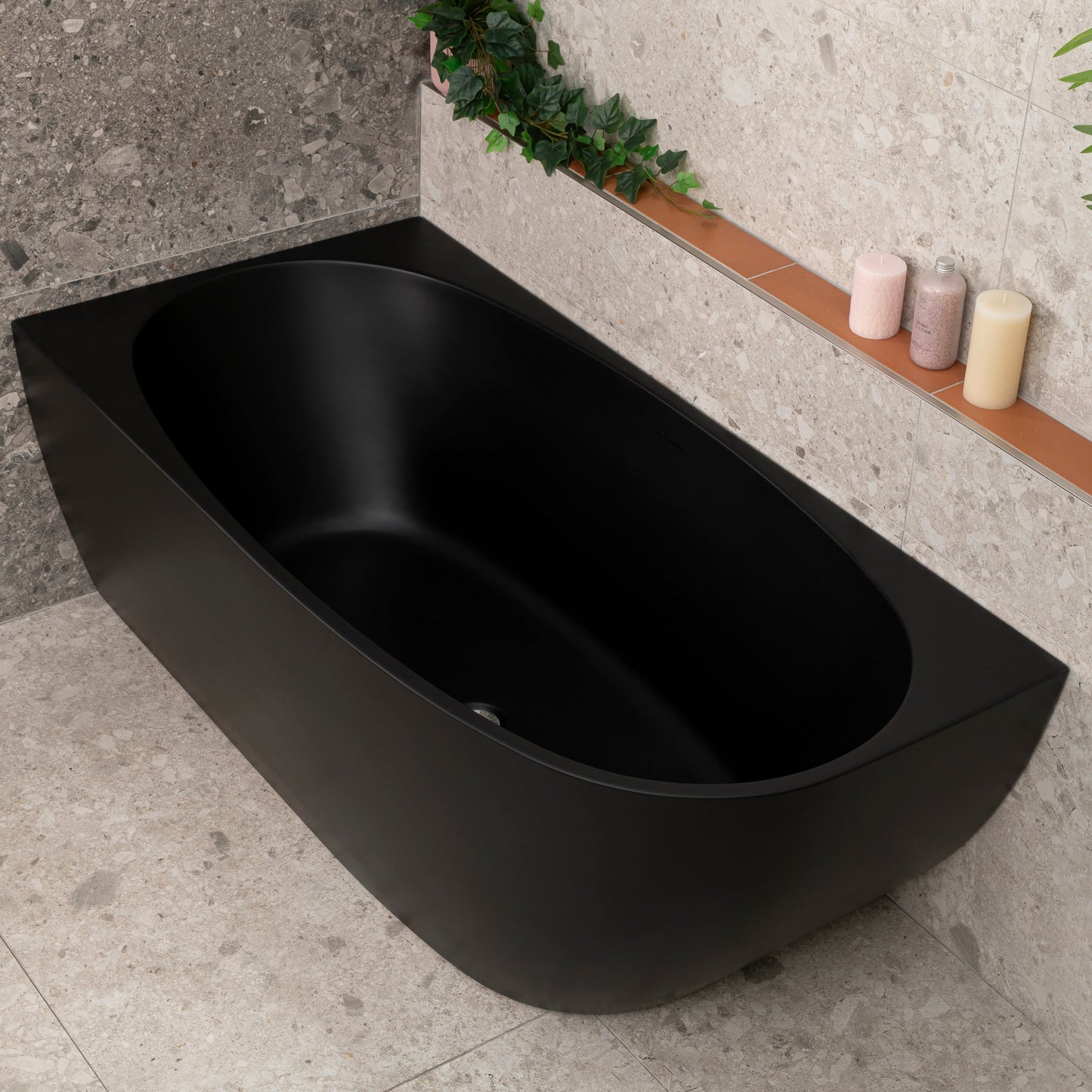 Byron Egg 1500mm Left Corner Freestanding Bath, Matte Black