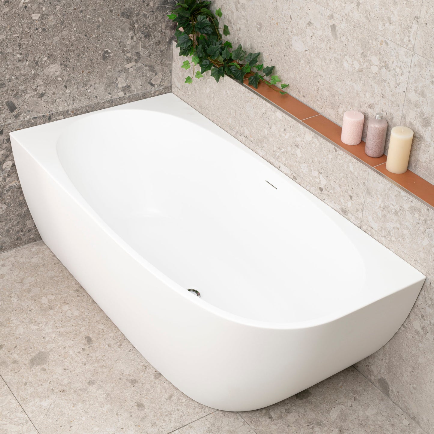 Byron Egg 1500mm Left Corner Freestanding Bath, Matte White