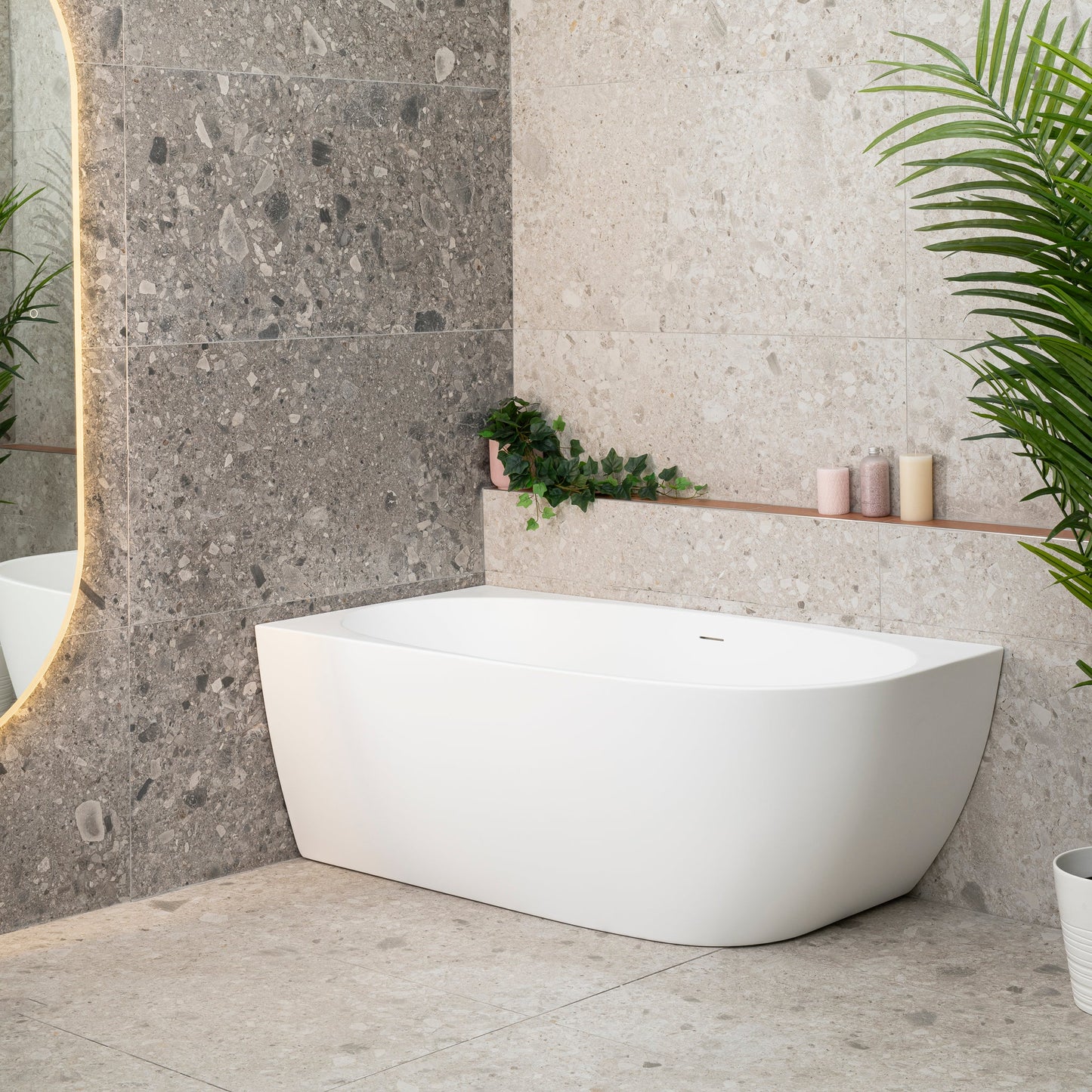 Byron Egg 1500mm Left Corner Freestanding Bath, Matte White