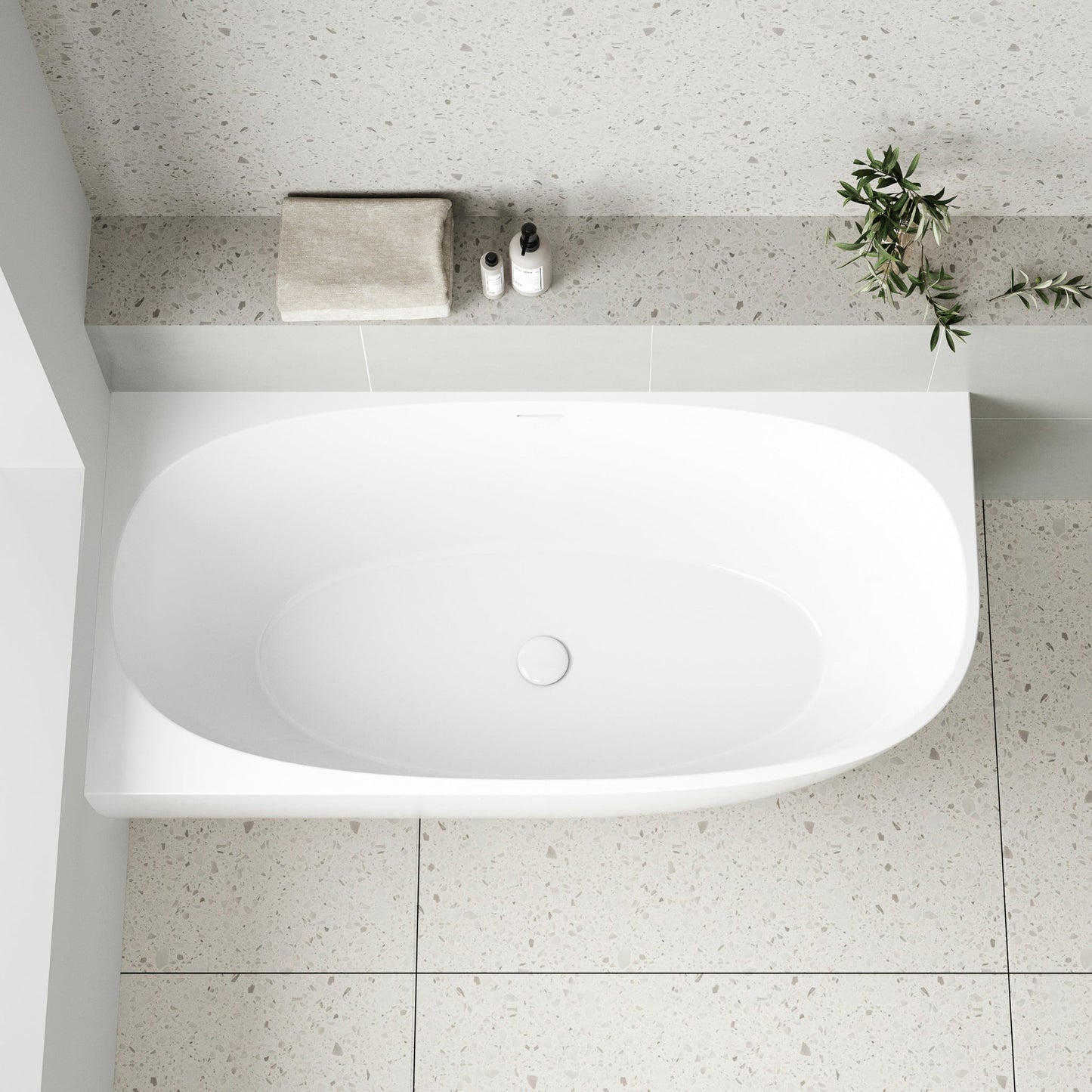 Byron Egg 1600mm Left Corner Freestanding Bath, Gloss White