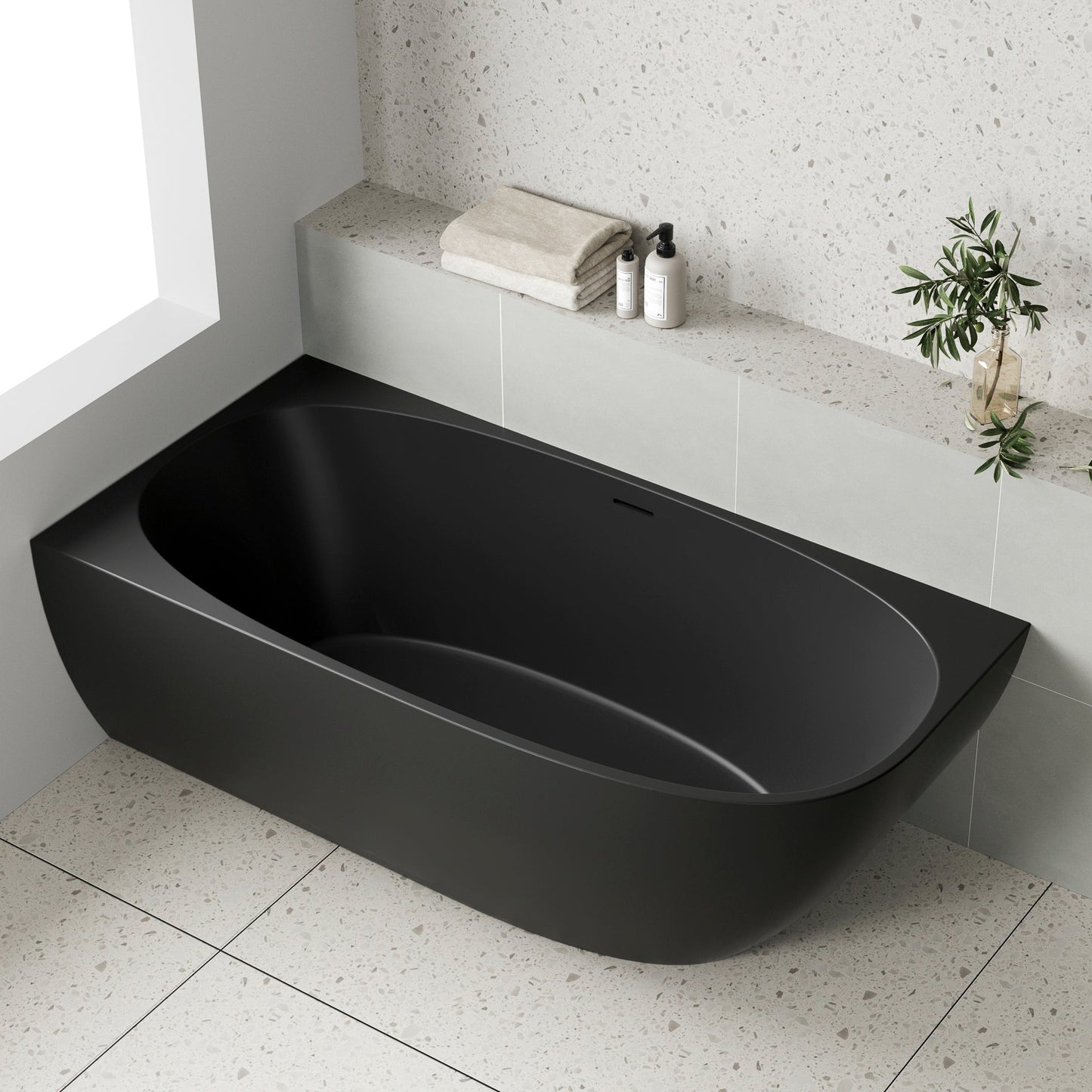 Byron Egg 1600mm Left Corner Freestanding Bath, Matte Black