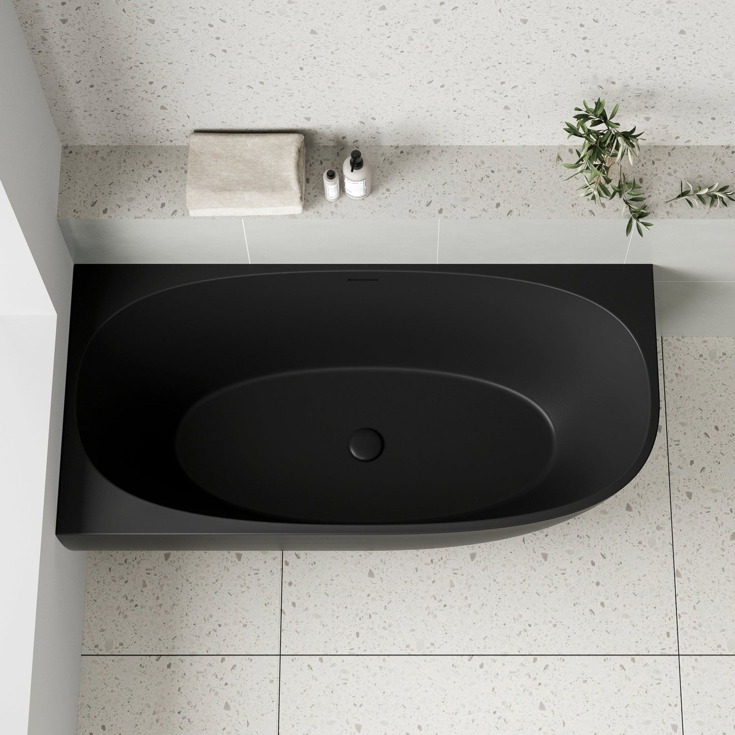 Byron Egg 1600mm Left Corner Freestanding Bath, Matte Black