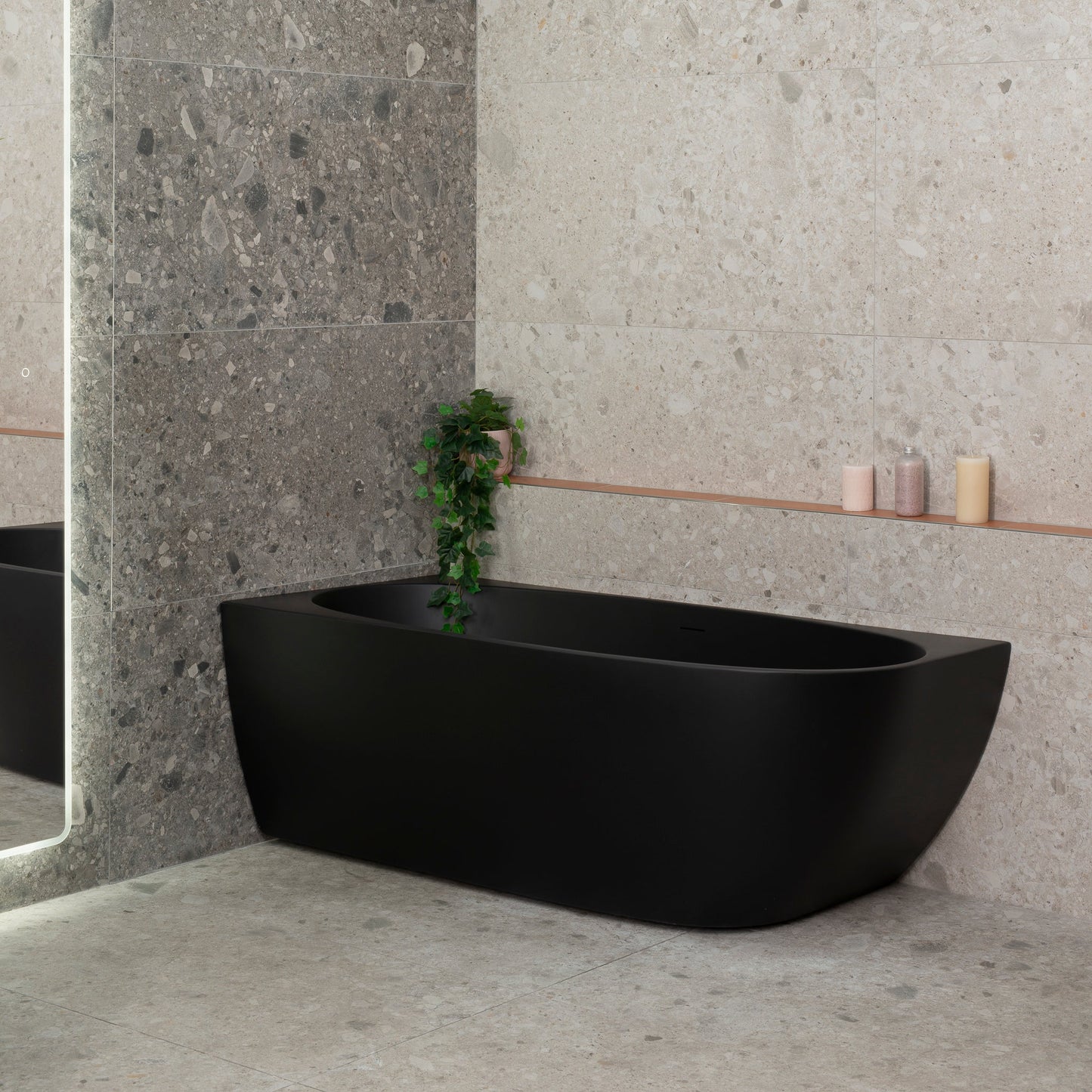 Byron Egg 1600mm Left Corner Freestanding Bath, Matte Black