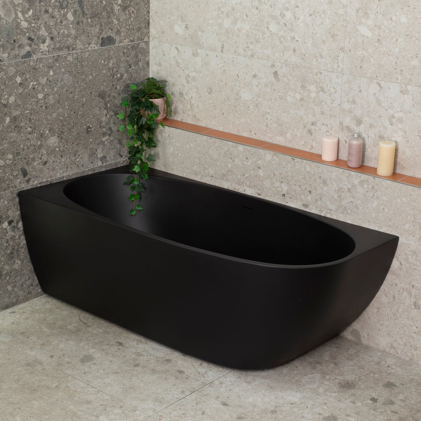Byron Egg 1600mm Left Corner Freestanding Bath, Matte Black