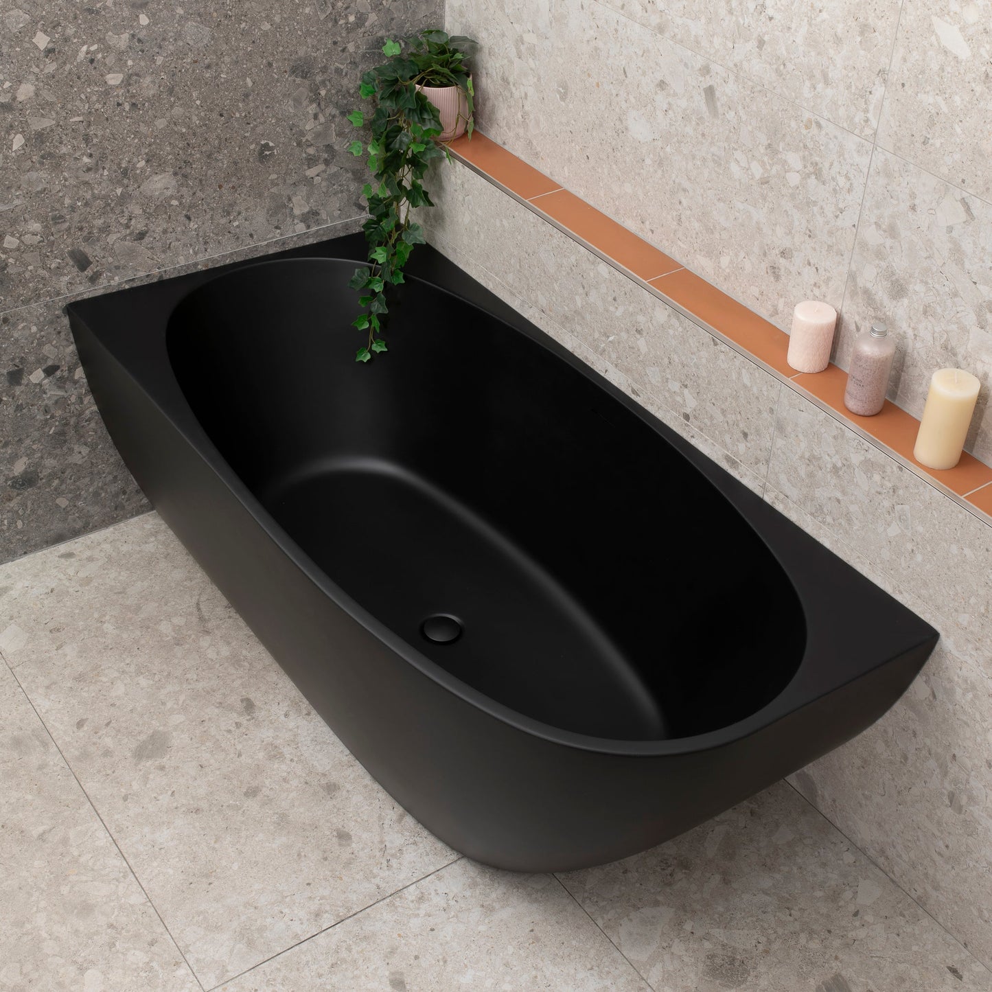 Byron Egg 1600mm Left Corner Freestanding Bath, Matte Black