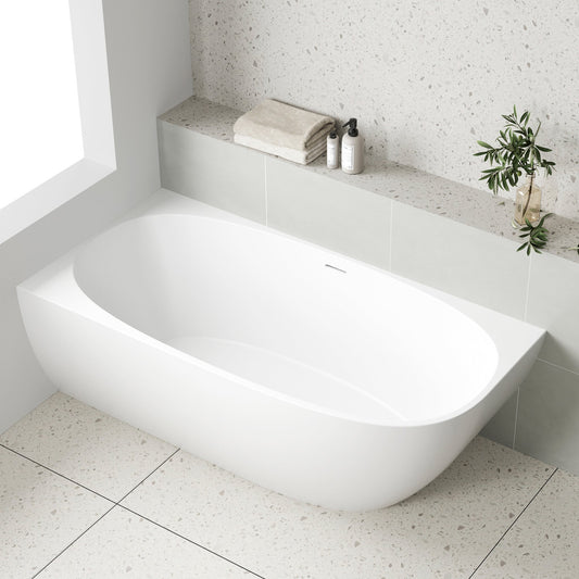 Byron Egg 1600mm Left Corner Freestanding Bath, Matte White