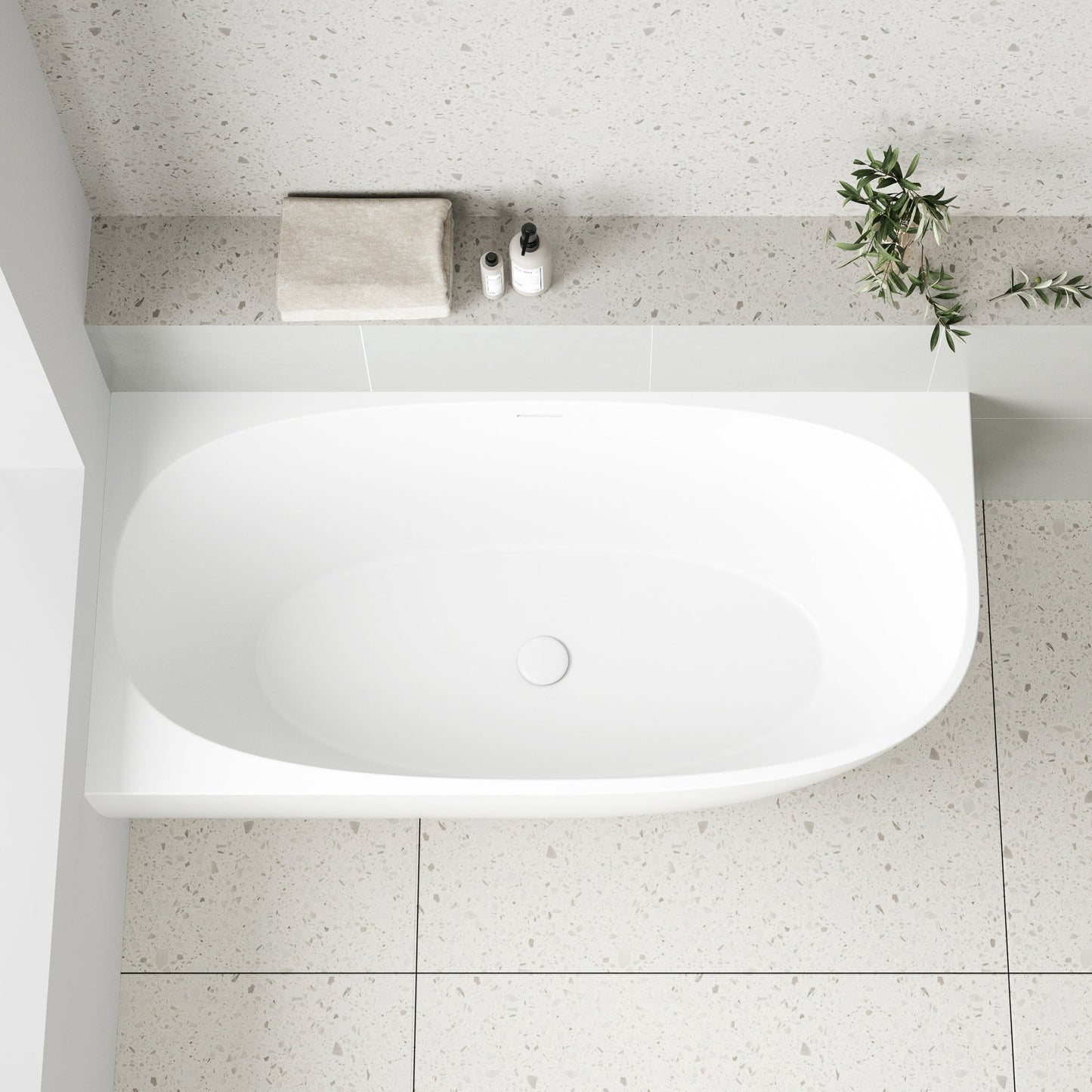 Byron Egg 1600mm Left Corner Freestanding Bath, Matte White