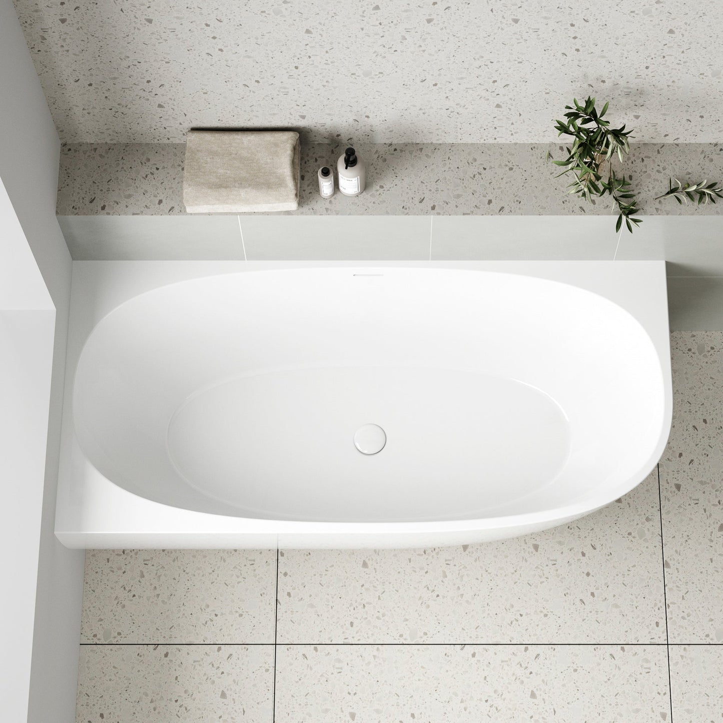 Byron Egg 1700mm Left Corner Freestanding Bath, Gloss White