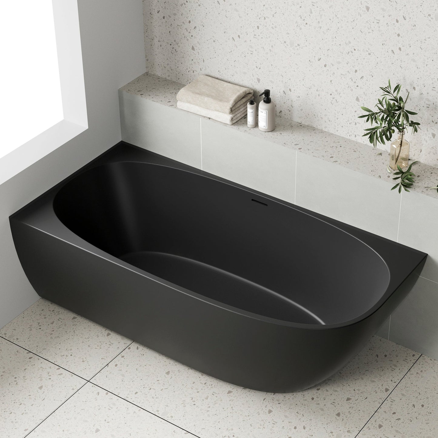 Byron Egg 1700mm Left Corner Freestanding Bath, Matte Black