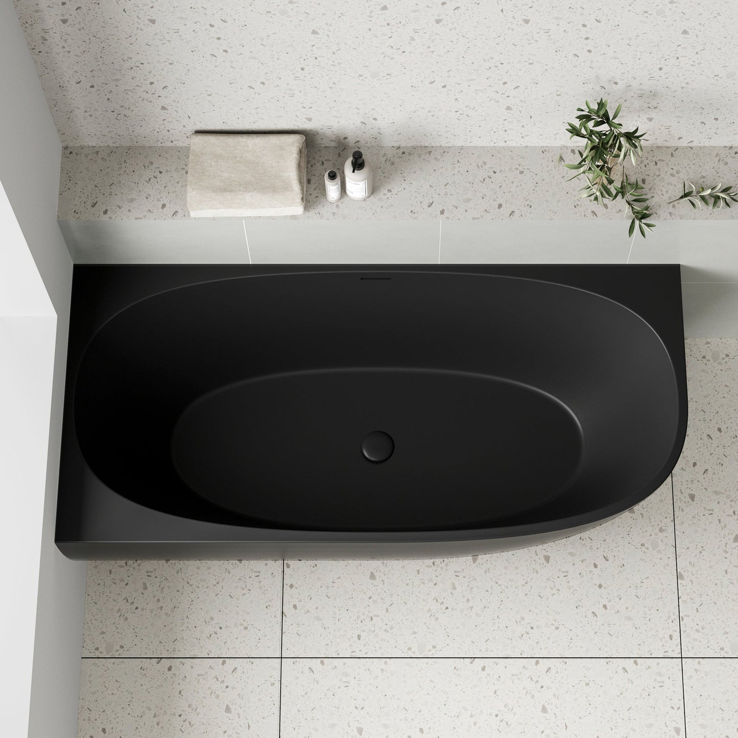 Byron Egg 1700mm Left Corner Freestanding Bath, Matte Black