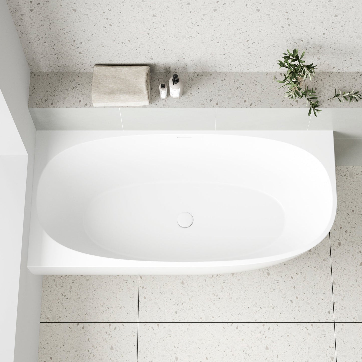 Byron Egg 1700mm Left Corner Freestanding Bath, Matte White