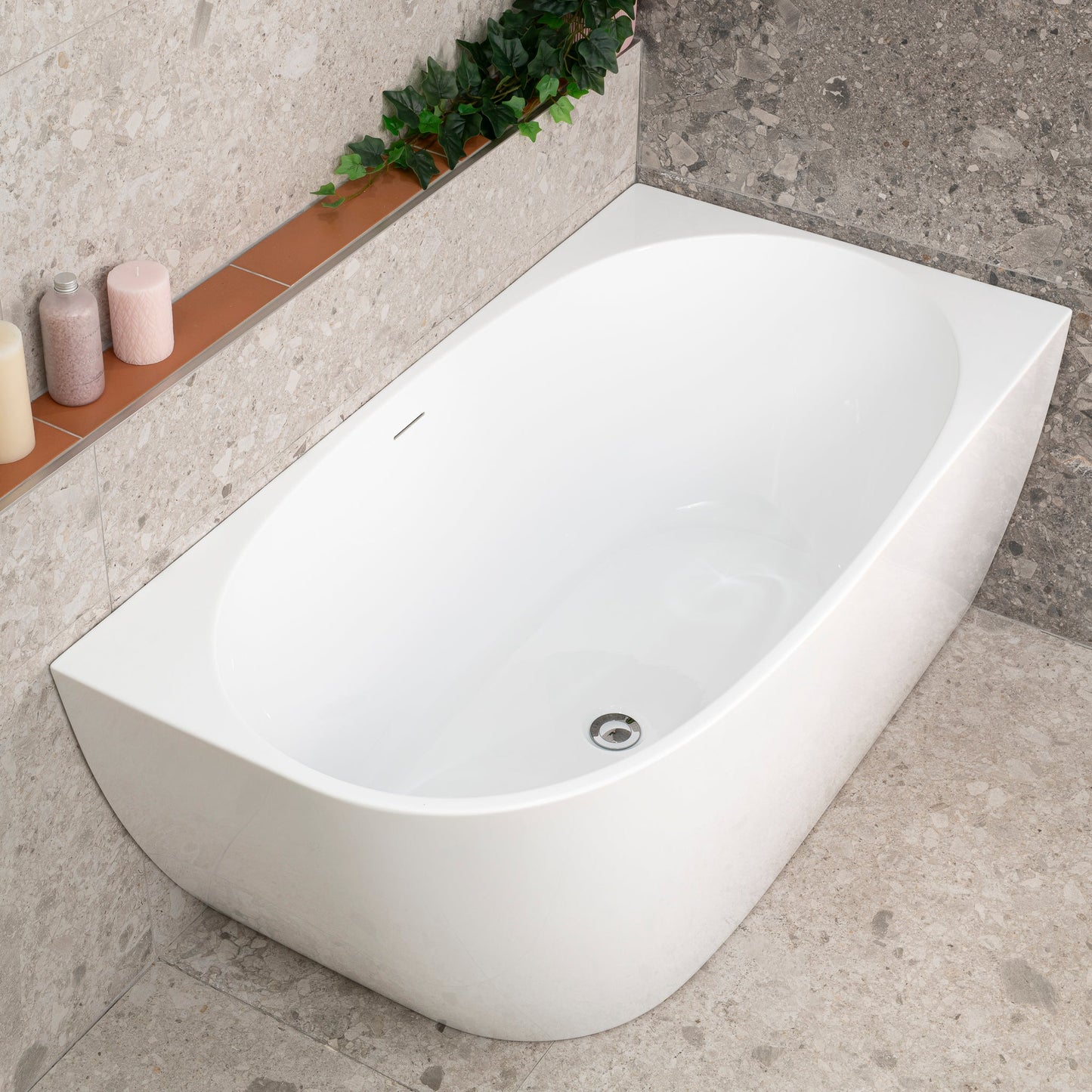 Byron Egg 1300mm Right Corner Freestanding Bath, Gloss White