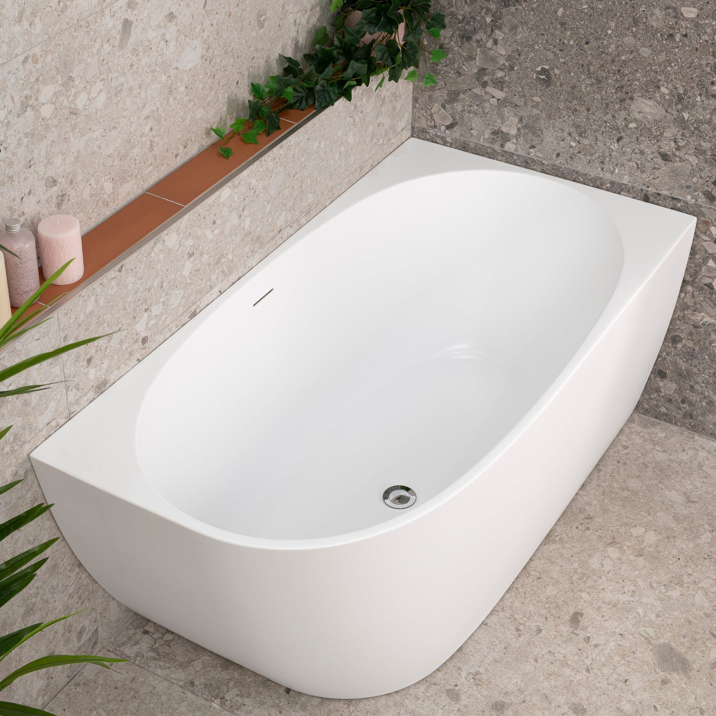 Byron Egg 1300mm Right Corner Freestanding Bath, Matte White