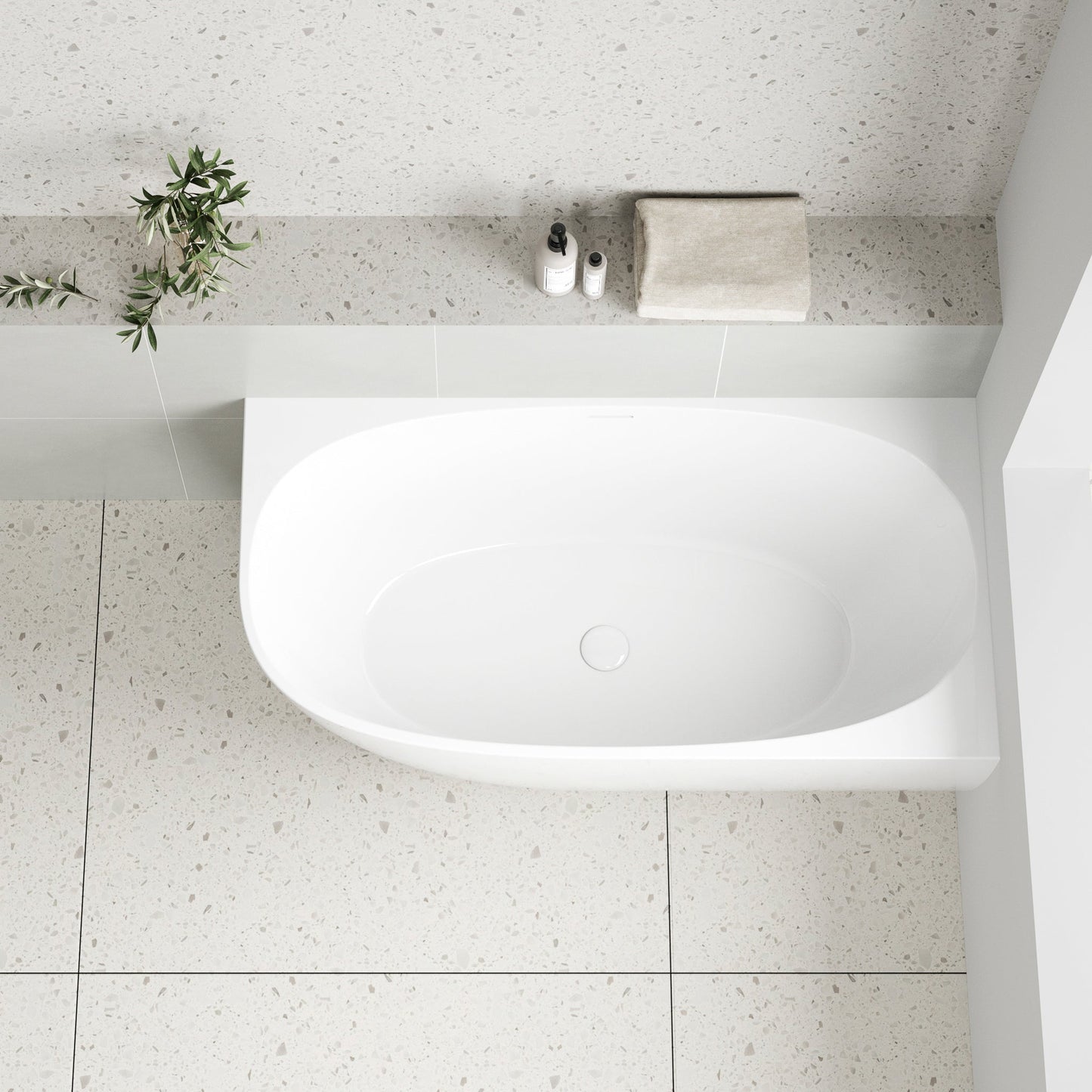 Byron Egg 1400mm Right Corner Freestanding Bath, Gloss White