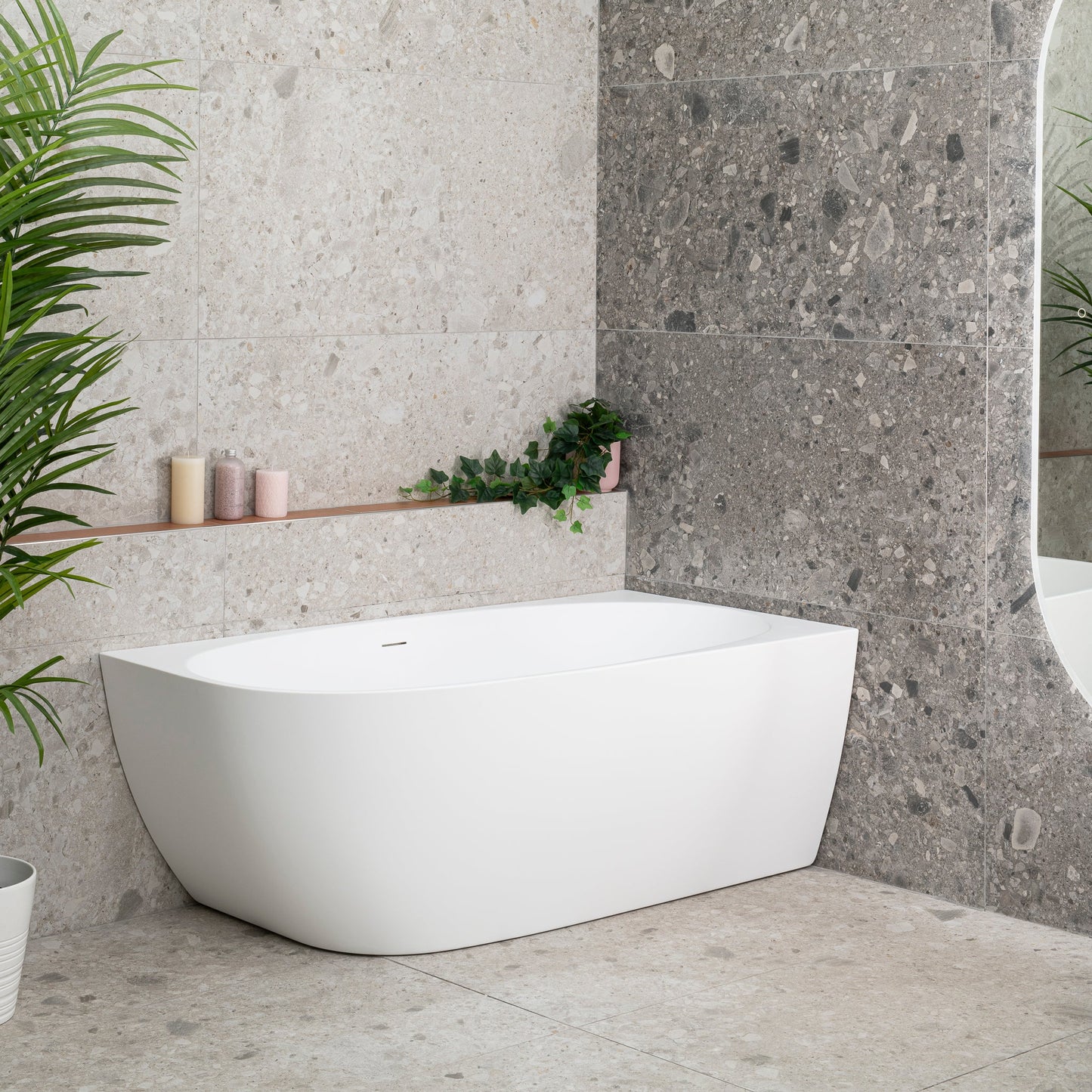 Byron Egg 1500mm Right Corner Freestanding Bath, Gloss White