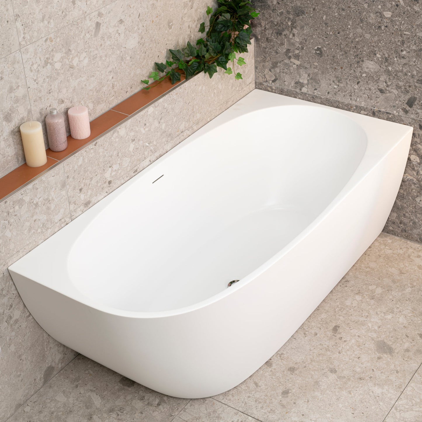 Byron Egg 1500mm Right Corner Freestanding Bath, Gloss White