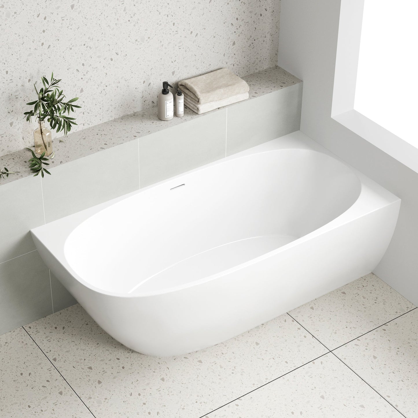 Byron Egg 1600mm Right Corner Freestanding Bath, Gloss White