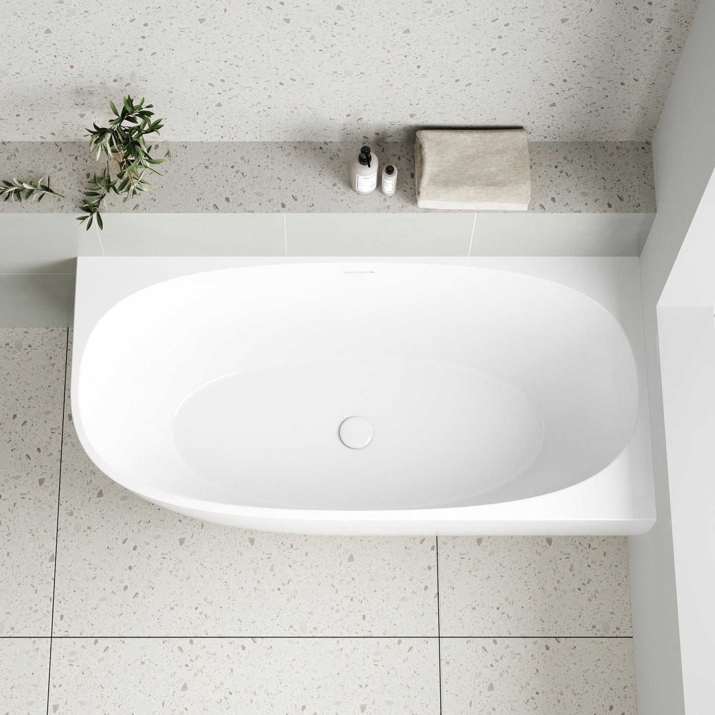 Byron Egg 1600mm Right Corner Freestanding Bath, Gloss White