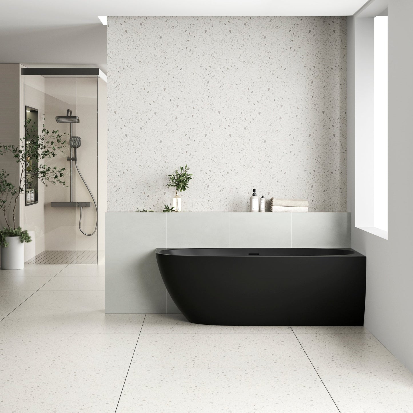 Byron Egg 1600mm Right Corner Freestanding Bath, Matte Black