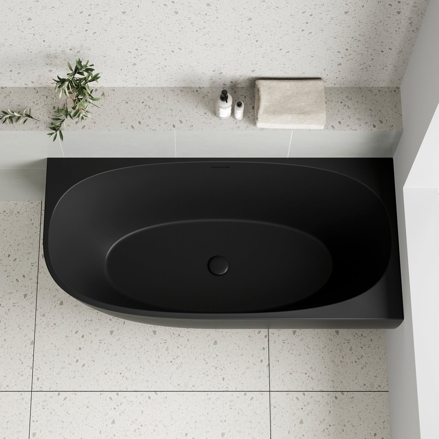 Byron Egg 1600mm Right Corner Freestanding Bath, Matte Black