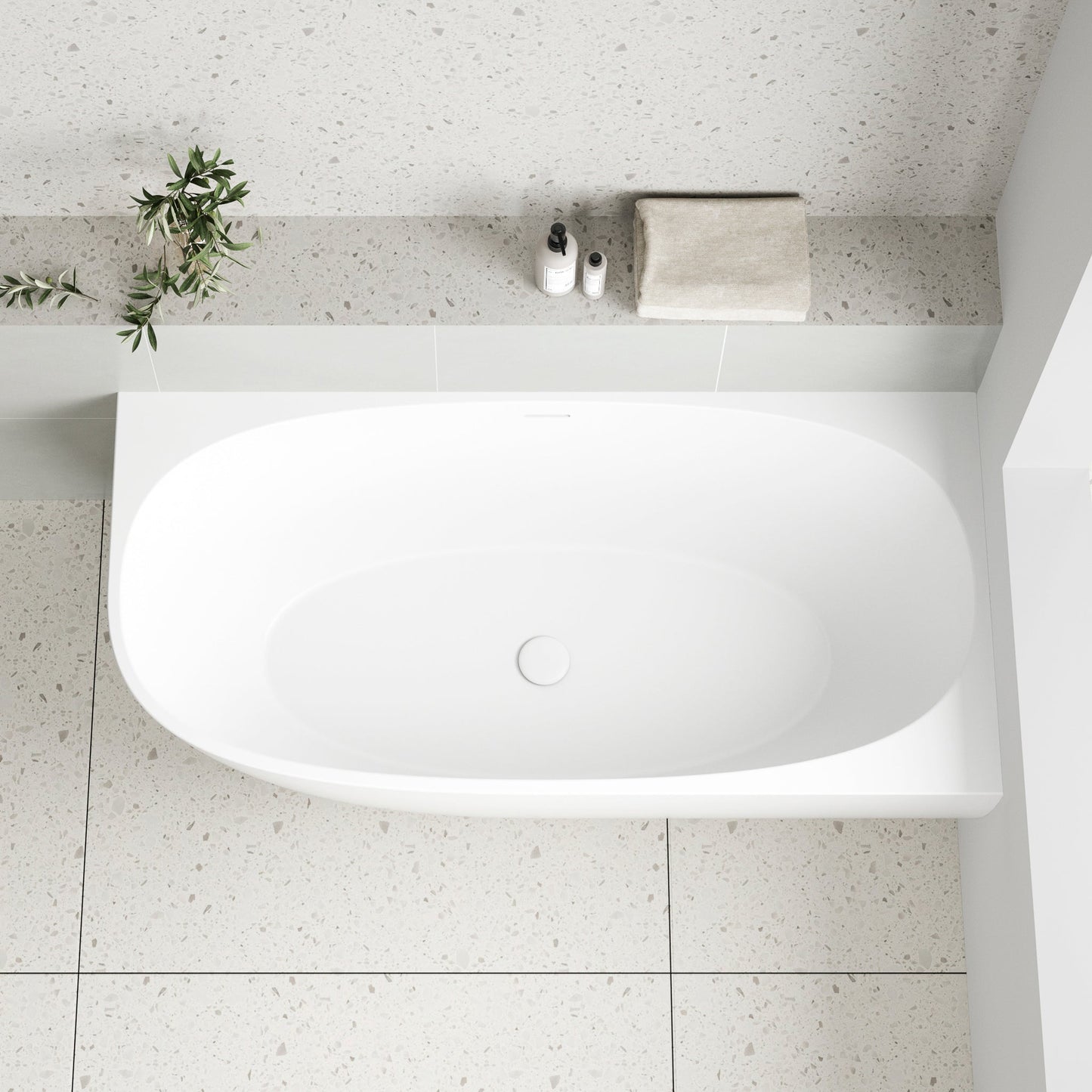 Byron Egg 1600mm Right Corner Freestanding Bath, Matte White