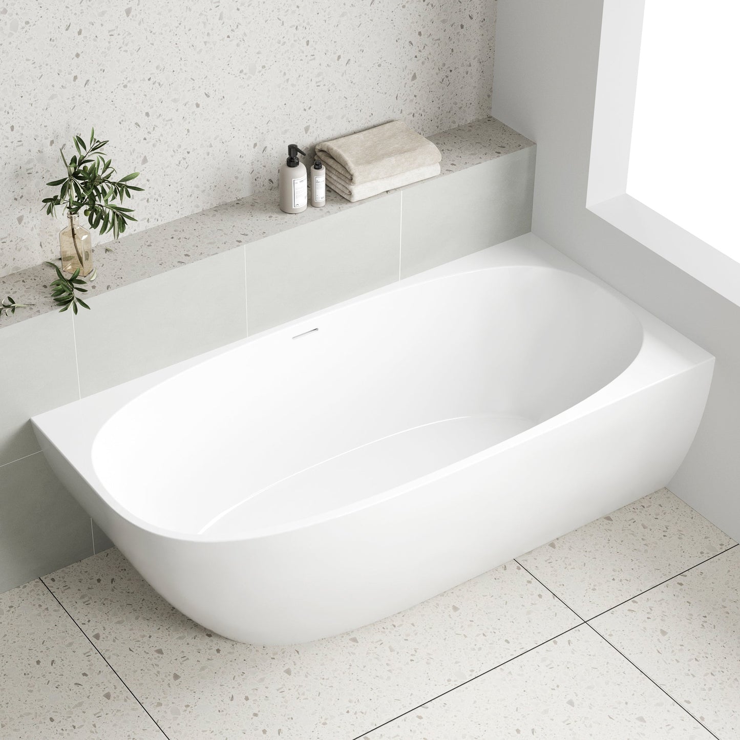 Byron Egg 1700mm Right Corner Freestanding Bath, Gloss White