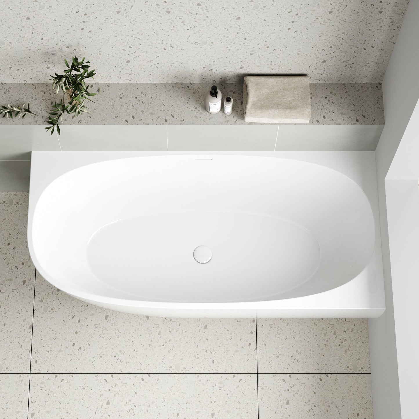 Byron Egg 1700mm Right Corner Freestanding Bath, Gloss White